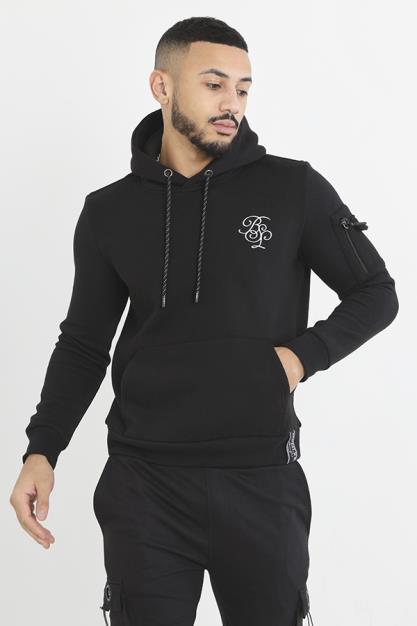 Bsl Embroidery Detail Zip Sleeve Pocket Hoodie