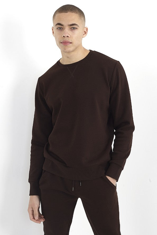 Bitter Chocolate Plain Crew Neck Sweatshirt