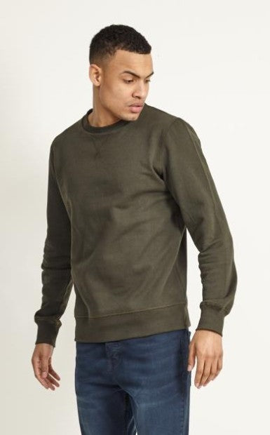 Khaki Ribbed Cuff & Hem Crew Neck Sweatshirt