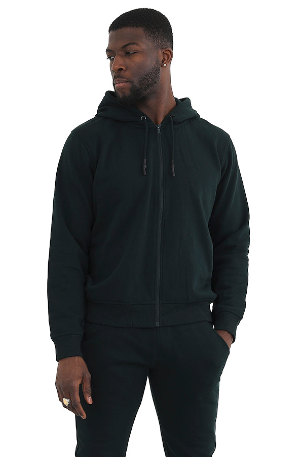 Plain Bottle Green Full Zip Through Hoodie