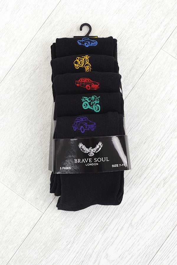 Black Transportation Design Five Pack Socks