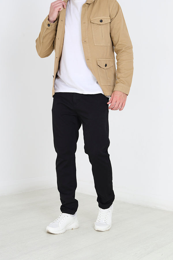 Black Cotton Twill Chino Trousers