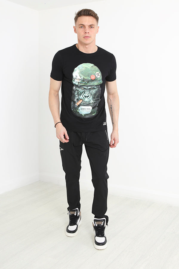 Black Slim Fit Elasticated Waist Utility Pants