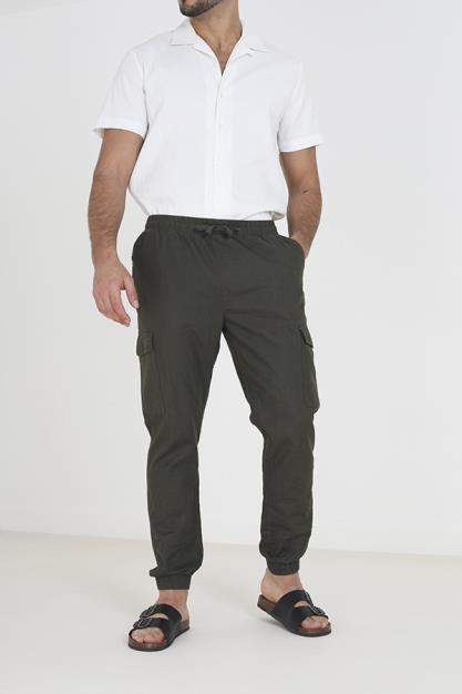 Cotton/Linen Cargo Pant Elasticated Waist