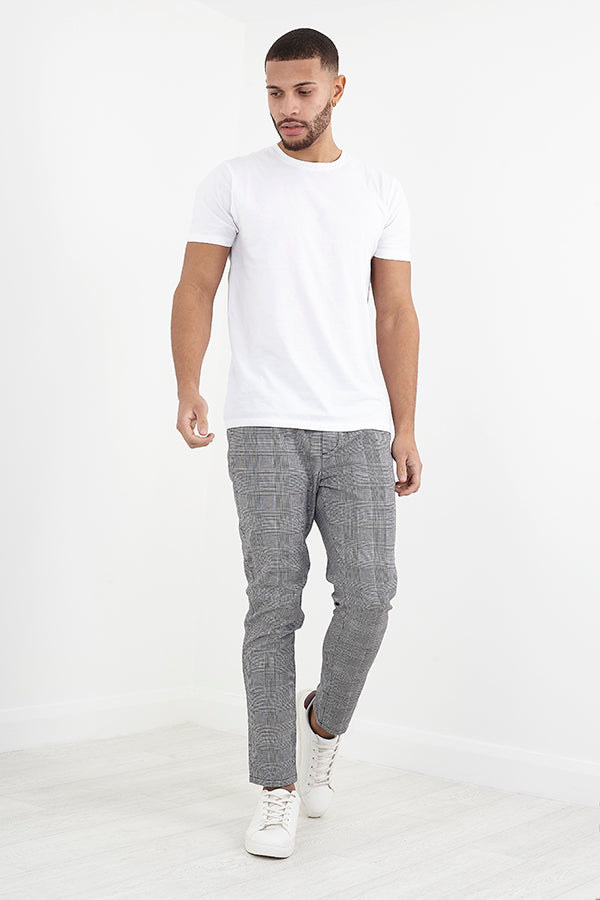 Black And White Checkered Print Drawcord Trousers