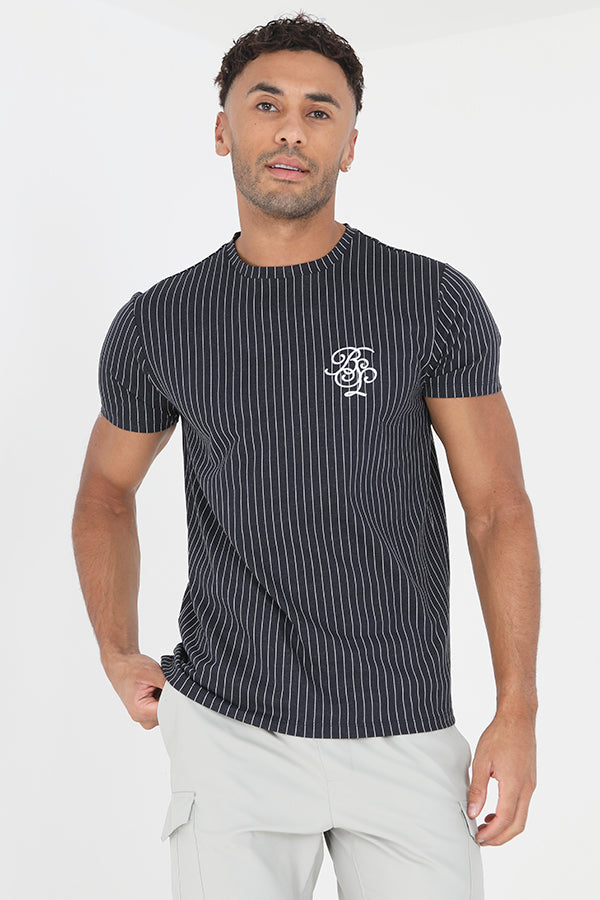 Stripe Print Embroidery Detail Short Sleeve T-Shirt