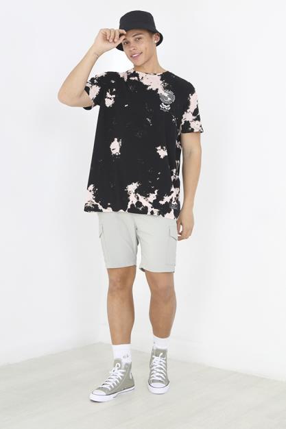 Black Bleach Dyed Print Detail Oversized T-Shirt
