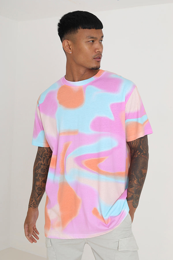Pastel Print Soft Oversized Crew Neck Tee Shirt