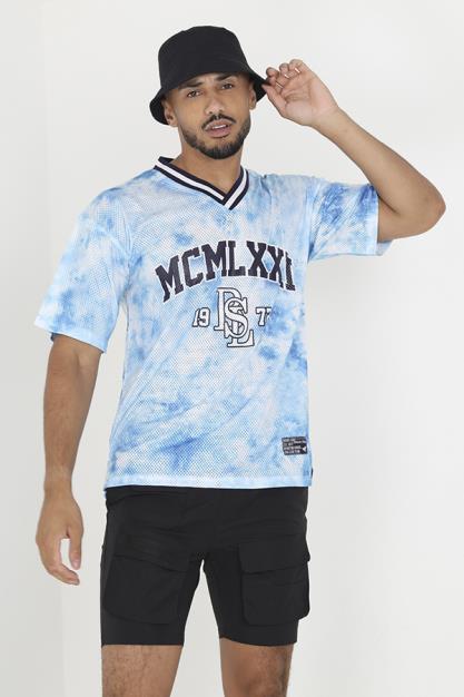 Blue V-Neck Short Sleeve Baseball T-Shirt