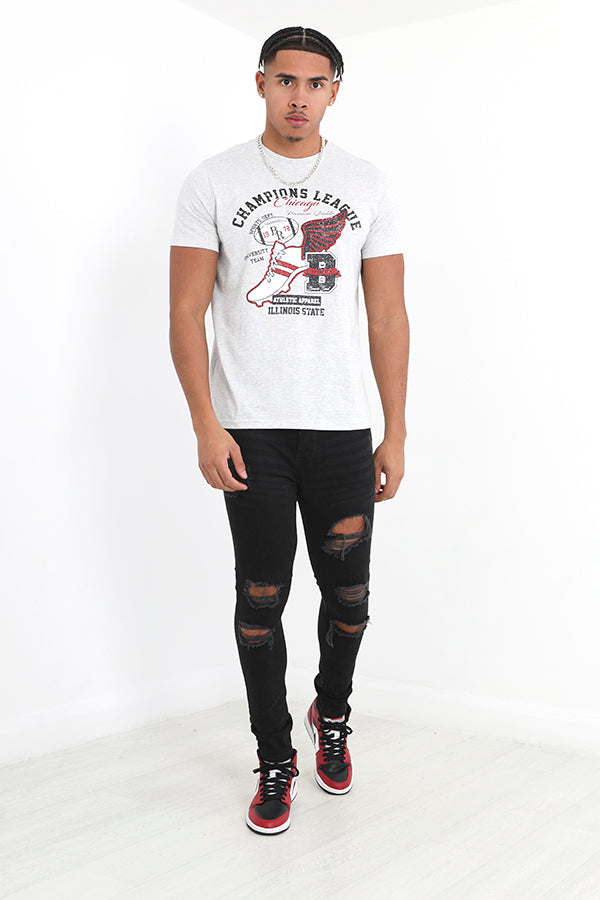 Short Sleeve Crew Neck Discharge Print Tee Shirt