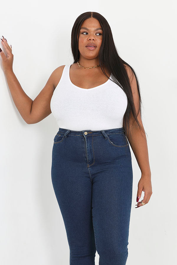 Plus Size Plain Colour V-Neck Bodysuit