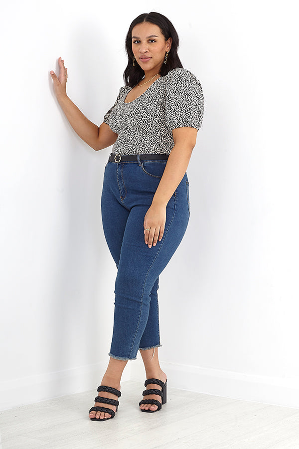 Plus Size Animal Printed Puff Sleeve Bodysuit