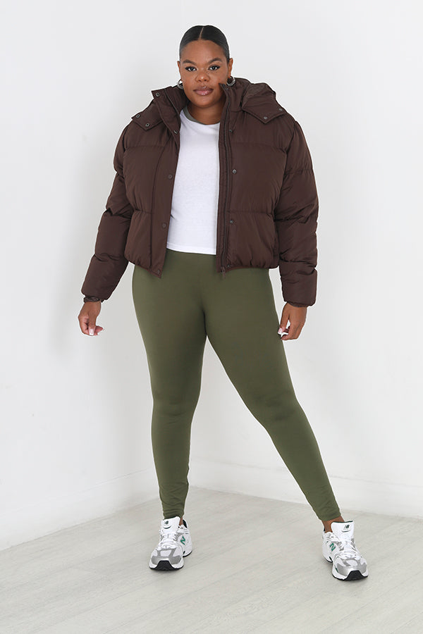 Plus Size Chocolate Short Padded Puffer Jacket