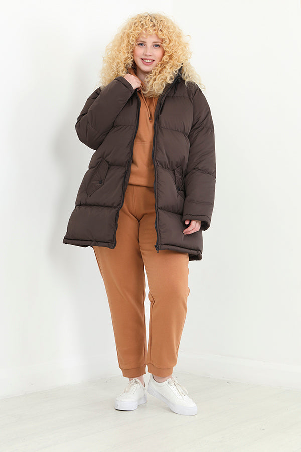 Plus Size Chocolate Brown Longline Padded Coat