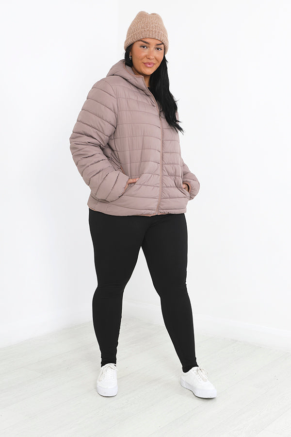 Plus Size Taupe Padded Hooded Puffer Jacket