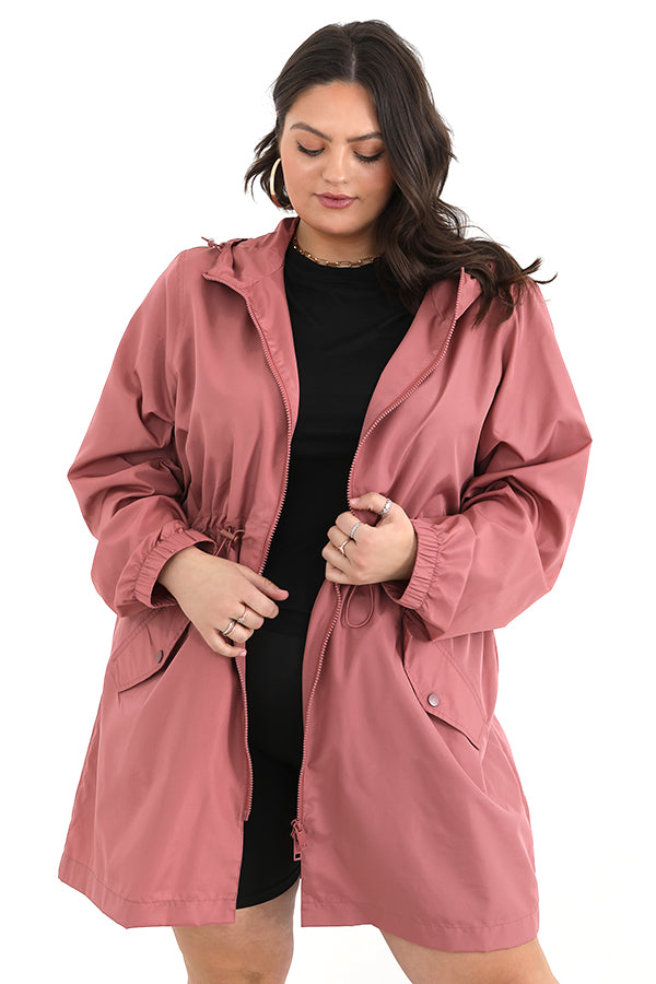 Plus Size Hooded Showerproof Plain Colour Mac