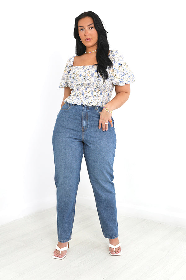 Plus Size Mid Blue High Waisted Mom Jeans