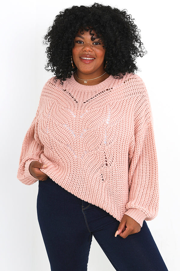 Plus Size Pointelle Detail Fisherman Rib Jumper