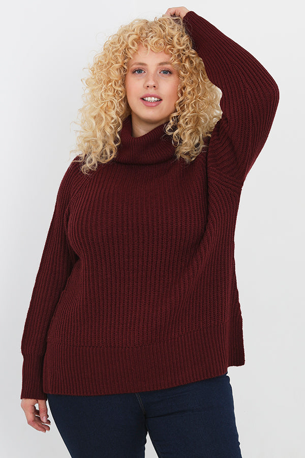 Plus Size Fisherman Rib Knit Roll Neck Jumper