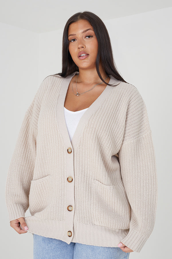 Plus Fisherman Stictch Button Through Cardi