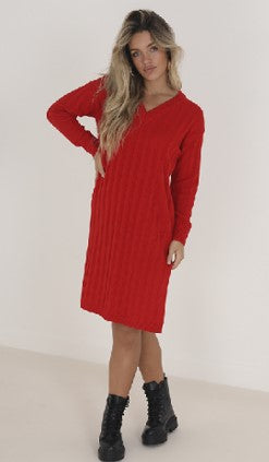 Martha V Neck Ribbed Midi Jumper Dress