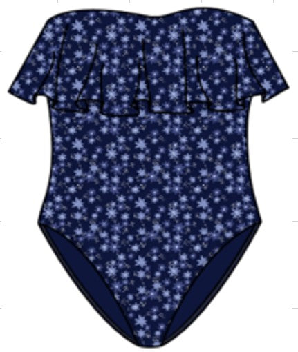 Swimwear Plus Strapless Frill Swimsuit Floral Print