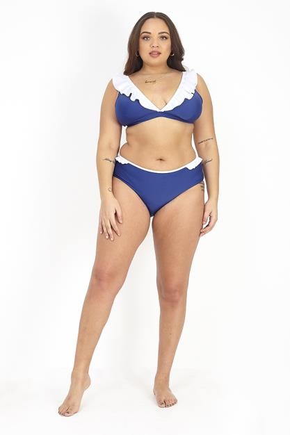 Plus Size Navy Frilled Low Rise Bikini Bottoms