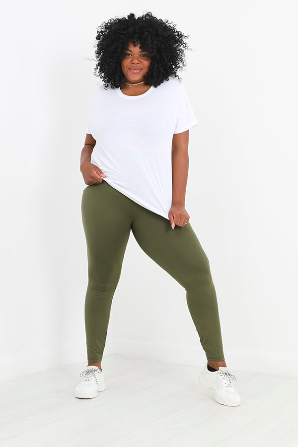 Plus Size Plain Khaki Slim Fit Leggings