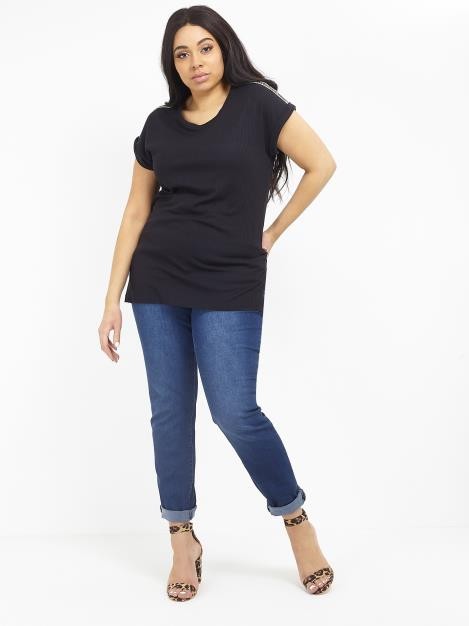 Plus Size Beaded Shoulder T-Shirt