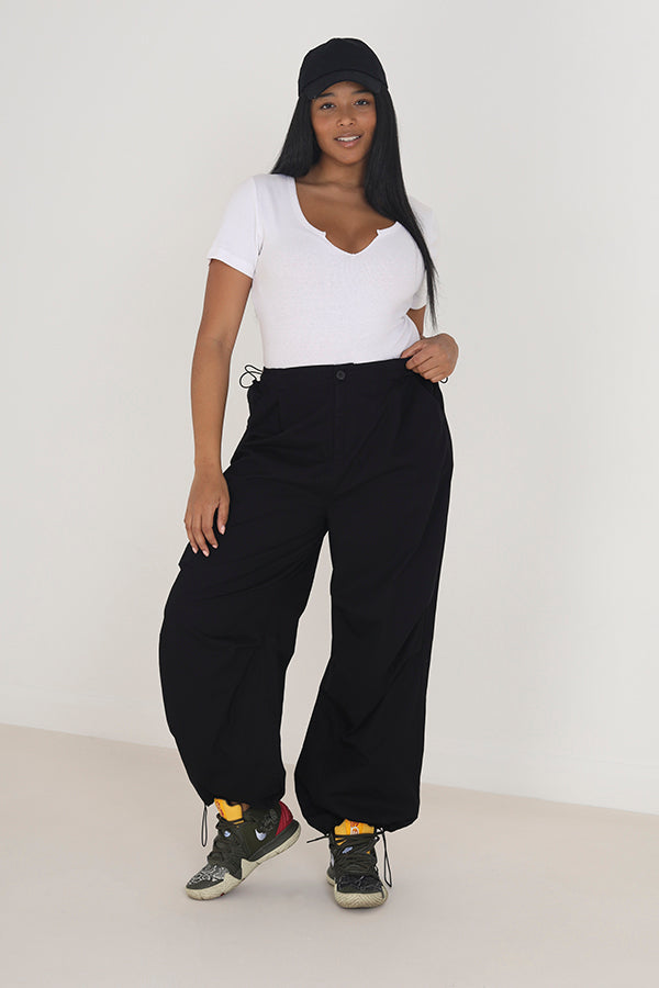 Plus Size Black Wide Leg Utility Cargo Trousers
