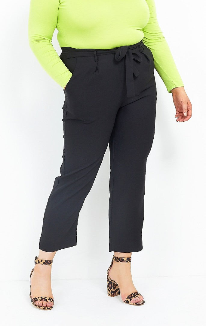 Plus Size Tie Waist Black Trousers
