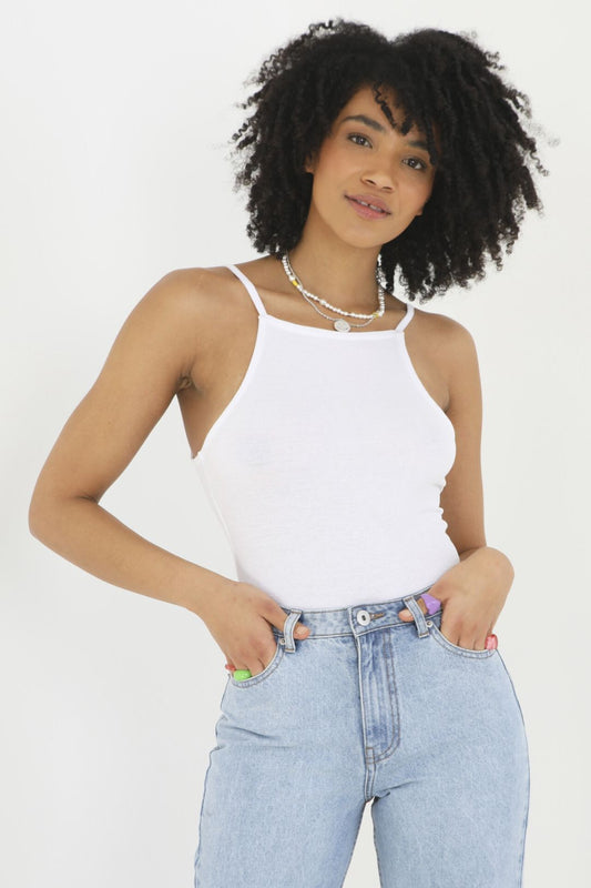 Plain Ribbed Spaghetti Strap Backless Bodysuit