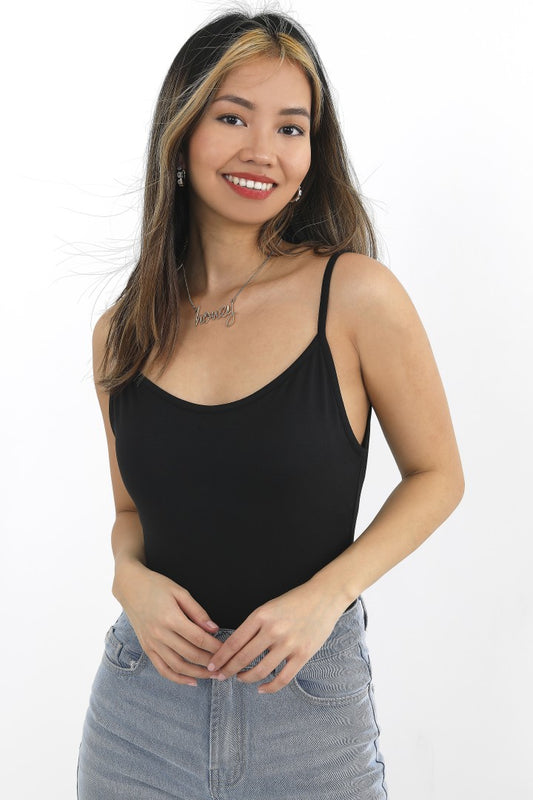 Plain Black Strappy Vest Bodysuit