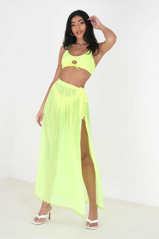 Sheer Acid Neon Yellow Maxi Length Beach Skirt