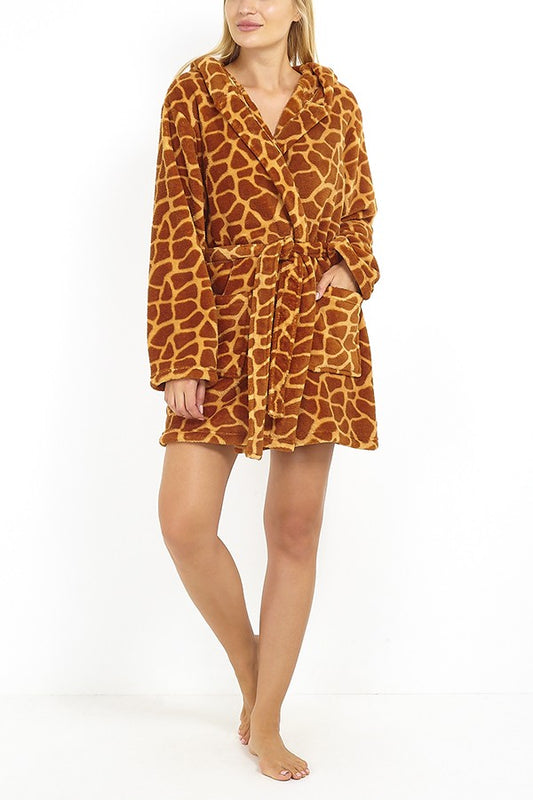 Giraffe Print Go Wild Slogan Fleece Dressing Gown