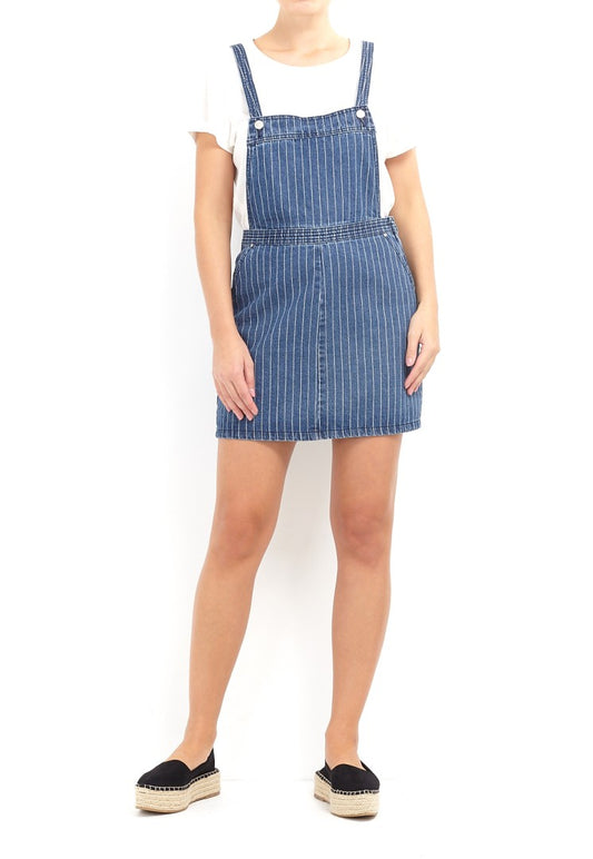 Blue Denim Pinstripe Dungaree Dress