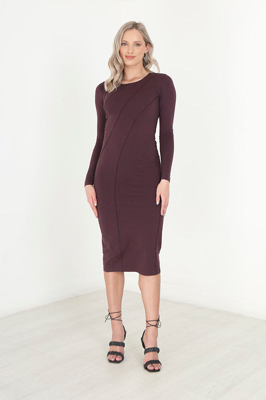 Exposed Seam Detail Maxi Length Long Sleeve Dress