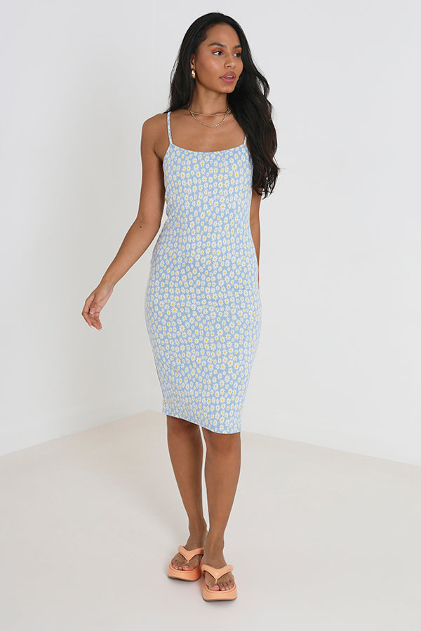 Daisy Floral Printed Strappy Midi Dress