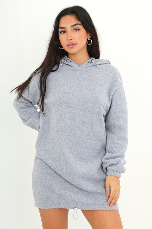 Grey Marl Polar Fleece Drawcord Hoodie Dress