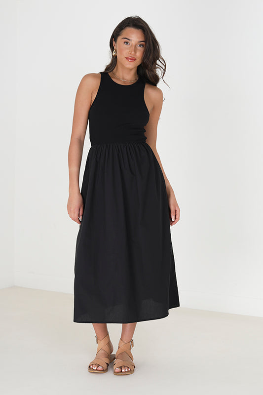 One Jersey Woven Mix Midi Dress