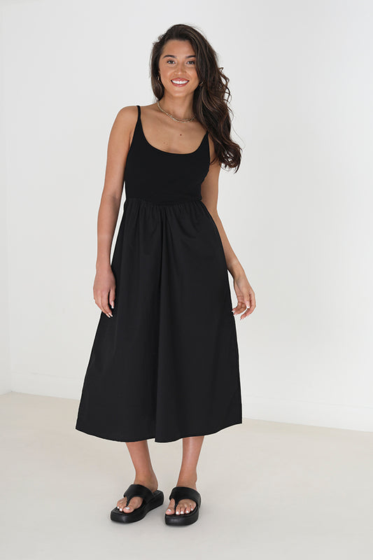Jersey Woven Mix Stray Maxi Dress