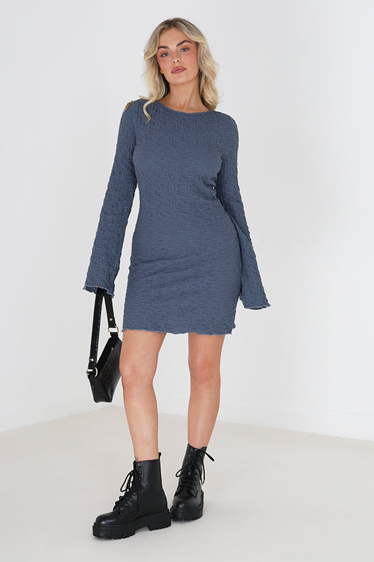 Long Sleeved Textured Mini Dress