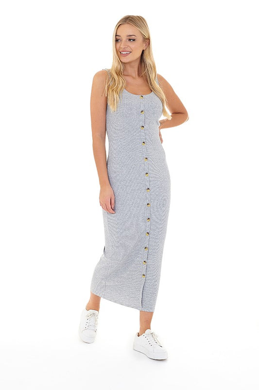 Grey Marl Button Through Vest Maxi Dress