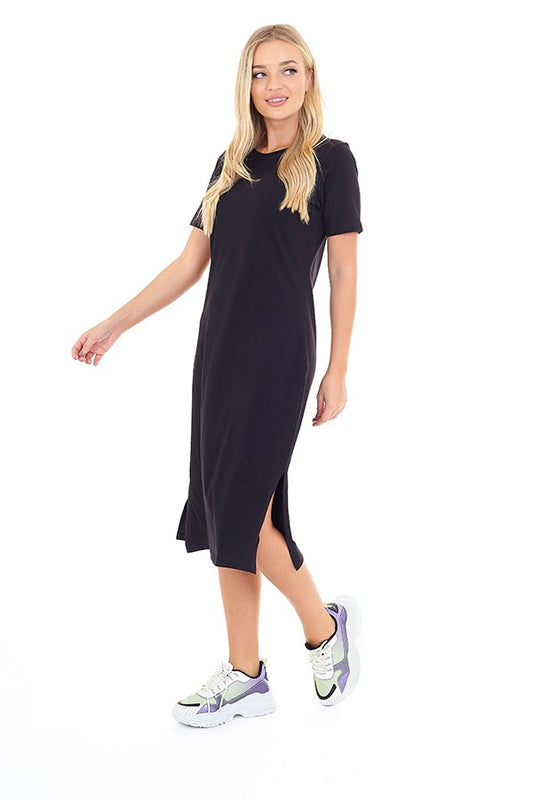 Black Split Detail Maxi T-Shirt Dress
