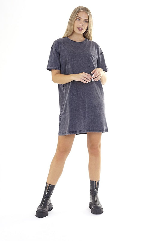 Acid Wash Short Sleeve T-Shirt Dress