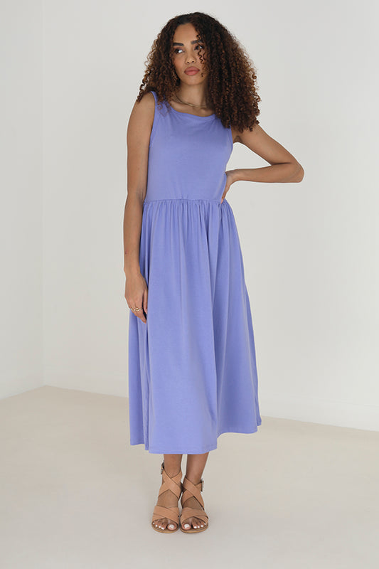 Solid Tiered Hem Midi Style Smock Dress