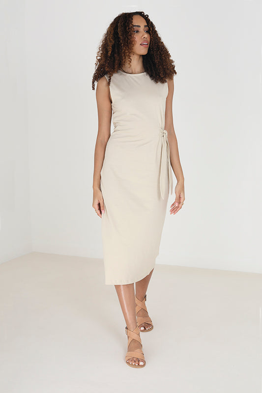 Solid Vest Midi Dress With Tie Detail