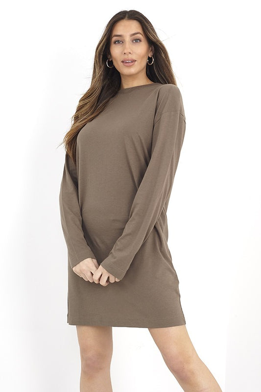 Khaki Long Sleeve Jumper Dress