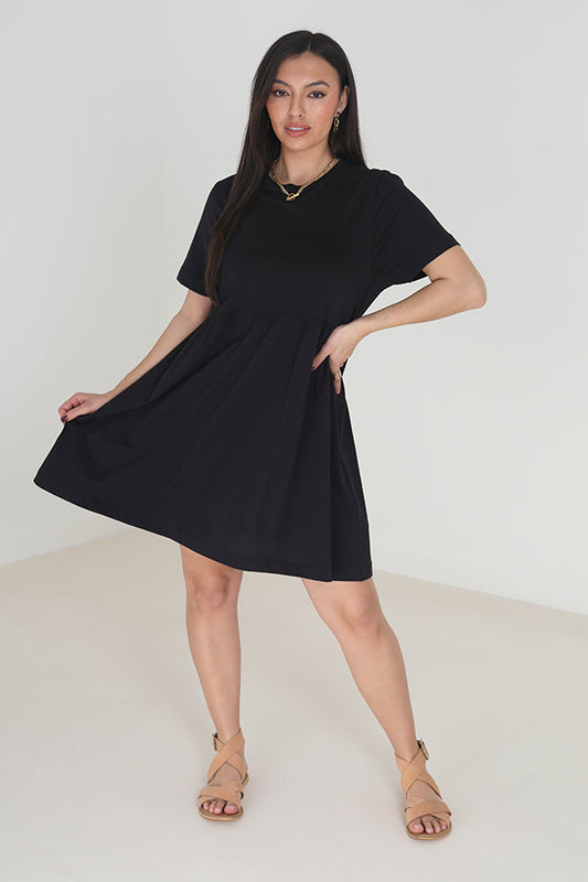 Solid Colour Short Sleeve Cotton Jersey Dress