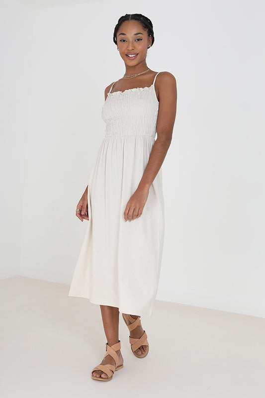 Ruched Body Elasticated Sleeveless Midi Dress
